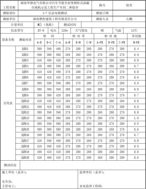 绝缘电阻测验记录表