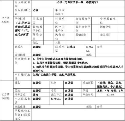 关于三方协议填写要求说明