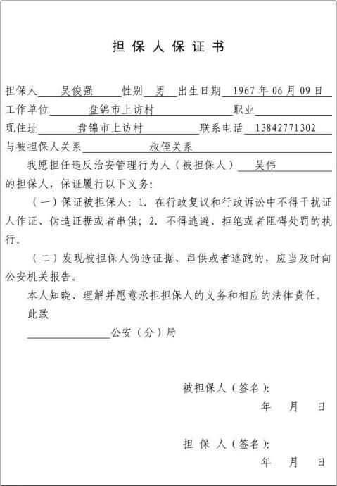 担保人保证书
