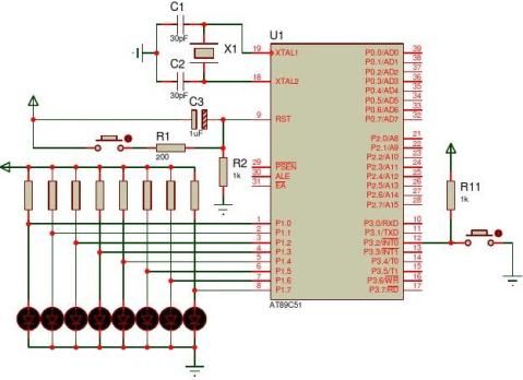 無極性電容:cap 極性電容:cap-elec 單片機:at89c51 晶體振盪器