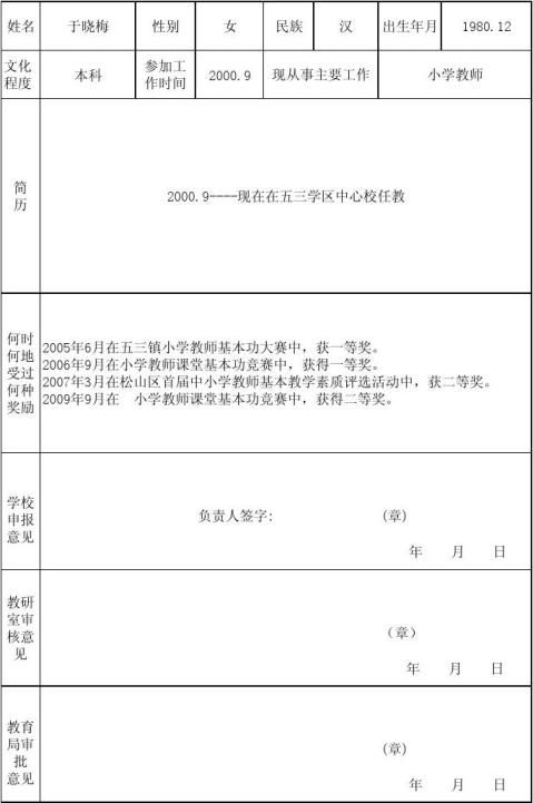 课改工作先进个人申报表