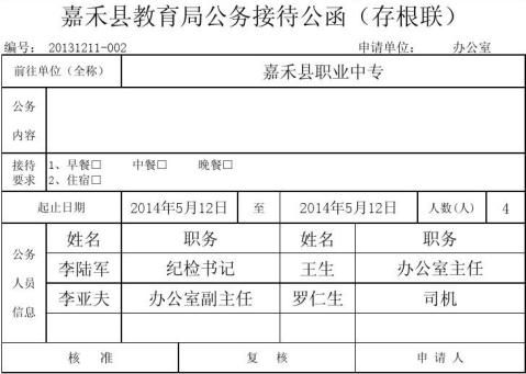 公务接待函接待清单